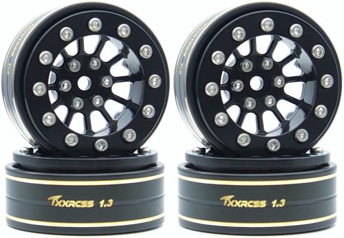 1.3 Beadlock Wheels & Brass Rim 46.5g Offset-3mm for 1/18 1/24 RC TF (Black) - color: Black