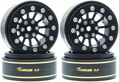 1.3 Beadlock Wheels & Brass Rim 46.5g Offset-3mm for 1/18 1/24 RC TF (Black) - color: Black