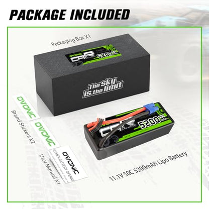 OVONIC 3S Lipo Battery 50C 5200mAh 11.1V Lipo Battery with EC3 Connector for 1/8 1/10 RC Car Truck Boat Vehicles