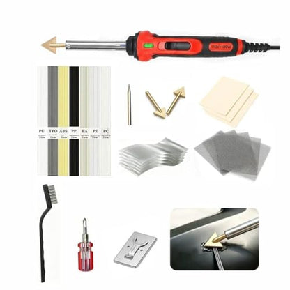 100W 2-in-1 Plastic Welder Kit with Soldering Iron Tips and 56 Rods, 3-Speed Temperature Control Plastic Welding Gun, Professional Surface Repair Tool for Car Bumper, Dashboard, Kayak