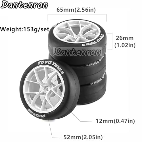 1/10 RC Drift Tires OD 65mm and Plastic Wheels Rims 12mm Hex Rally Racing Tyres for 1:10 Street Touring Car On Road Tamiya Traxxas HPI KYOSHO XV02 XV01 TT01 TT02 PTG2 A959 4PCS (White) - color: White
