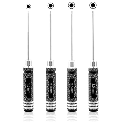 4 Pieces Hex Screw Driver Set 1.5mm 2.0mm 2.5mm 3.0mm Allen Wrench Keys Screwdriver Kit RC Repair Tools for Traxxas RC Car Drone Multi-Axis Helicopter Arrma Axial Losi Redcat Racing (Black) - color: Black