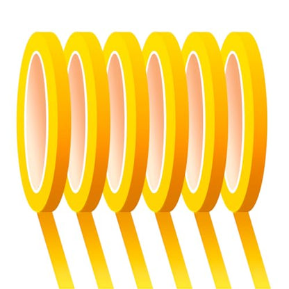 6 Rolls Fine Line Tape 1/16, 1/8, 1/5, 2/5, 1/2, 3/4 Inch x 55 Yard Fineline Masking Tape Painter Adhesive Automotive for DIY Car Auto Paint (Yellow, 1/4 Inches) - color: Yellow, size: 1/4 Inches