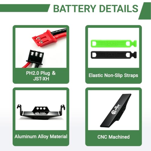 2PCS 7.4V Lipo Battery 2S 360mAh PH2.0 Plug Rechargeable Lithium Battery with RC Battery Side Plate and ESC Receiver Side Tray for RC Axial SCX30 Upgrade Crawler Car Trucks - color: 2pcs 360mAh, w/ battery & ESC trays