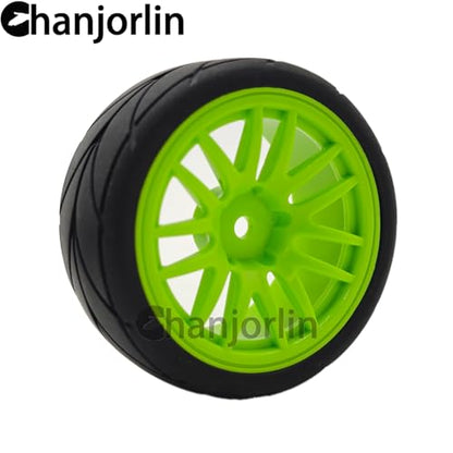 RC 1/10 On Road Touring Tires & Wheels 12mm Hex Hard Plastic Rims OD 65mm Street Racing Tyre for 1:10 1/12 Rally Drift Car Tamiya TT01 TT02 Traxxas XV02 XV01 HPI KYOSHO PTG2 4PCS (Green) - color: Green