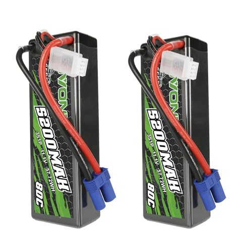 OVONIC 80C 3S 5200mAh 11.1V Lipo Battery with EC5 Connector for arrma 1/10, 1/8, 1/7Scale RC Cars and Trucks Buggy Truggy 2pcs