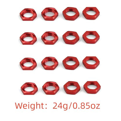 16pcs Aluminum Wheel Nuts 17mm Thread for 1/7 1/8 RC Model Car Trucks Off Road ARRMA 6s Karton Typhon Mojave HSP Redcat Himoto Upgrade Part Red - color: Red