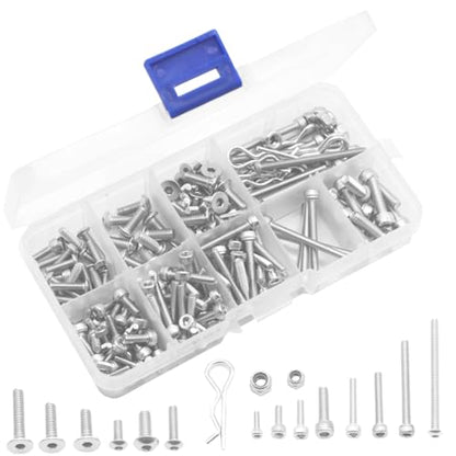 205PCS ShareGoo Stainless Steel M3 M4 Screws,Wheel Hexagon Nut, R Pin RC Screw Kit Compatible with Axial RC4WD Traxxas Slash 4x4 Short Truck Off-Road RC Car Truck