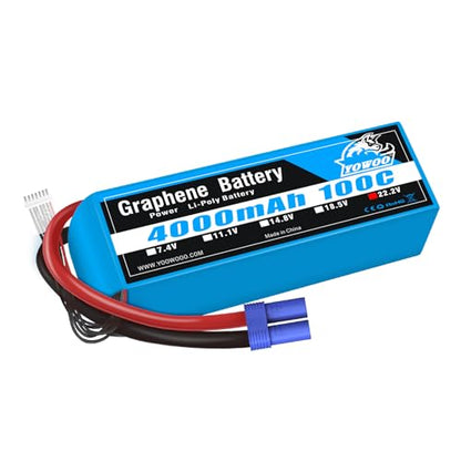 YOWOO 6S 22.2V 4000mAh 100C Graphene LiPo Battery EC5 | Fits Align, Gaui, Goblin helis, 70/80/90mm EDF jets, X-Class drones & Arrma 6S RC cars/trucks