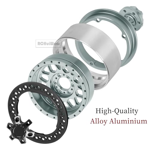 RC 1.9 Beadlock Wheels 1.9 Beadlock Tires for 1/10 SCX10 90046 AX103007 TRX4 TRX6 D90 VS4-10 MST CFX Gen8 7 RC Crawler,Alloy Aluminium rc Wheel Rim w/Rings & Rubber Tires,Titanium w/Black - color: Titanium(4pcs)