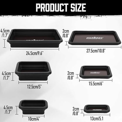 HORUSDY 3-Piece Magnetic Parts Tray Set, Tool Trays for Storage Organizer Screw, Bolts, Washers, Nuts and Small Tools. Tool Gifts for Men, Black - style: 3-Piece Magnetic Tray - Collapsible Black