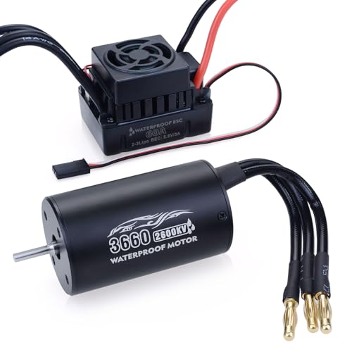 Surpass Hobby 3660 2600KV Brushless Motor and ESC 60A 2s Lipo esc Motor Combo for 1/10 Remote Control Cars Trucks Off-Road Vehicle - size: 2600KV, style: 3660 Motor and 60A ESC