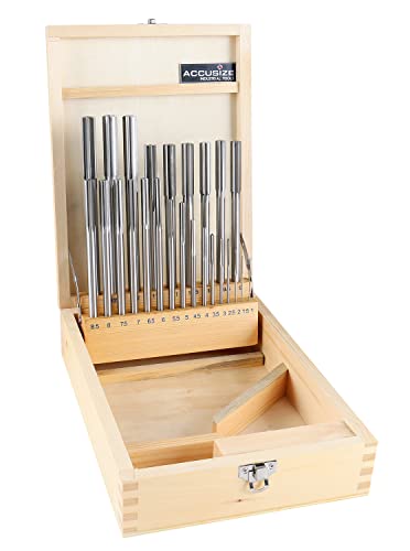 Accusize Industrial Tools 1-13 mm by 0.5 mm High-speed Steel Chucking Reamer Set in a Fitted Case, Set of 25 Pieces, 5500-SB00 | 25 Pc Set in Fitted Case, Straight Shank, Straight Flute, +0.0001 to +0.0005 in Tolerance, 5500-SB00