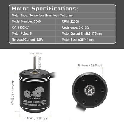 3548 1900KV Brushless Motor with AM32 80A Brushless ESC Electric Speed Controller for 1/10 LCG Chassis Remote Control Crawler Car Upgrade