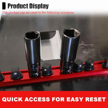 Magnetic Socket Organizer, 3/8" Heavy Duty Aluminum Metric & SAE Socket Rail Organizer, 360° Swivel Clips Socket Holder, Automotive Garage Drive Socket Tray Tool Holds 14 Sockets (3/8) - size: 3/8
