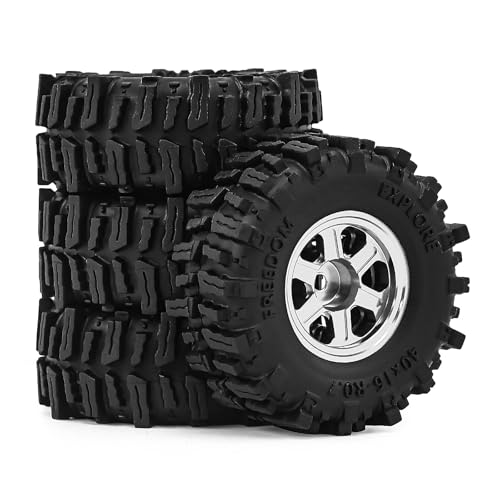 0.7 Inch RC Crawler Tires and Wheels Set 40×16mm for 1/30 Scale Axial SCX30 (Silver) - color: Silver