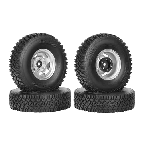 4PCS 1.55 Inch Beadlock Metal Wheel Rim and Rubber Tires Set for 1/10 RC Rock Crawler Car for Axial AX90069 D90 TF2 Tamiya CC01 LC70(90mm-5Spokes Silver) - color: 90mm-5spokes Silver