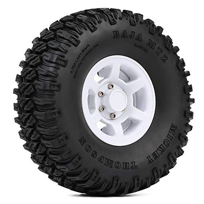 4PCS 1.55inch RC Tires Plastic Beadlock Rims RC Wheel Set Compatible with 1:10 RC Crawler Axial AX90069 D90 TF2 Tamiya CC01 LC70 MST JIMNY (White) - color: 95mm-white