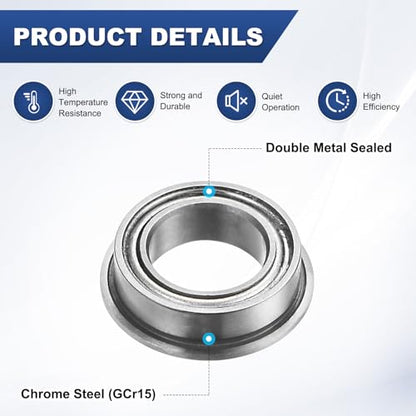 M METERXITY 20-Pack MF85ZZ Flanged Ball Bearing, 5mm x 8mm x 2.5mm Double Metal Shielded Z1 Chrome (GCr15) Steel Flange Rip Bearings for Wheelbarrow/Printer/Fax Machines/Power Tools - size: 5mm x 8mm x 2.5mm