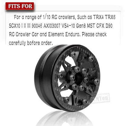 RC 1.9In Beadlock Wheels Ultra Lightweight Performance Carbon Fiber faceplate for 1/10 TRX4 TRX6 SCX10 I II III 90046 AXI03007 MST CFX D90 VS4-10 Gen8 RC Crawler Car(Black-E) - style: Black - (E)