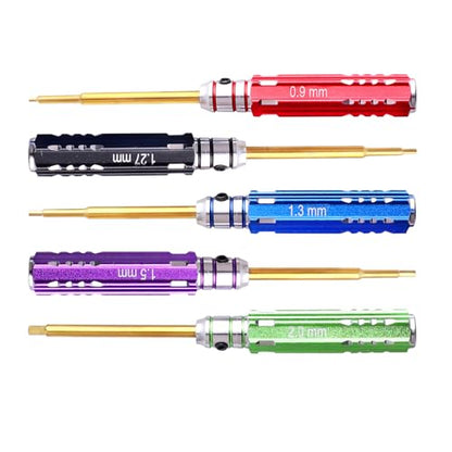 5pcs FriHobby Small RC Hex Screwdriver Set 0.9mm 1.27mm 1.3mm 1.5mm 2.0mm Hex Drivers Titanium Bits for 1/18 1/24 RC Mini Crawler Car SCX24 AX24 TRX4M FCX24 Repair Tool Kits