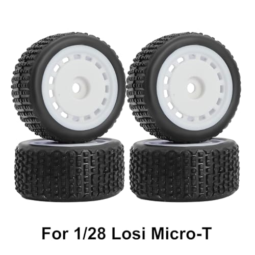 Pre-Mounted Pin Buggy Tires and Wheels Rims Hub Tires Set for 1/24 Losi Micro-B 1/28 Losi Micro-T Wltoys 244016 Upgrade Part (White Micro-T) - color: White Micro-t