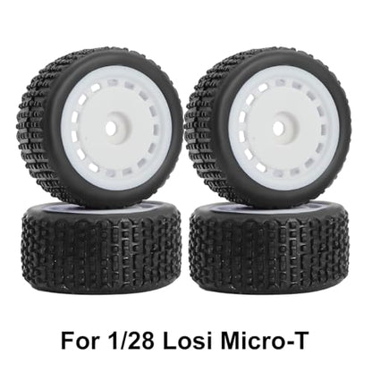 Pre-Mounted Pin Buggy Tires and Wheels Rims Hub Tires Set for 1/24 Losi Micro-B 1/28 Losi Micro-T Wltoys 244016 Upgrade Part (White Micro-T) - color: White Micro-t