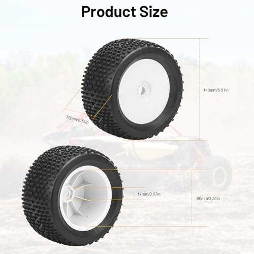 17mm Hex RC Wheel and Tires, daitoku 1/8 RC Off Road Racing Truck Tires and Wheels for Arrma Typhon 6S Talion 4WD HPI HSP Bazooka Camper Kyosho TRAXXAS - White