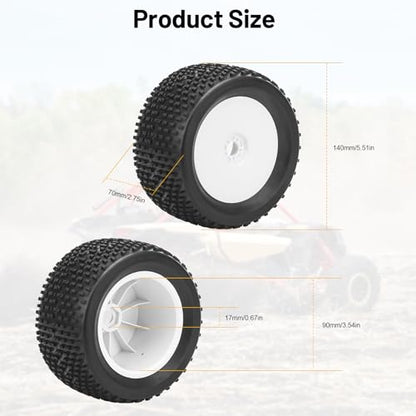 17mm Hex RC Wheel and Tires, daitoku 1/8 RC Off Road Racing Truck Tires and Wheels for Arrma Typhon 6S Talion 4WD HPI HSP Bazooka Camper Kyosho TRAXXAS - White