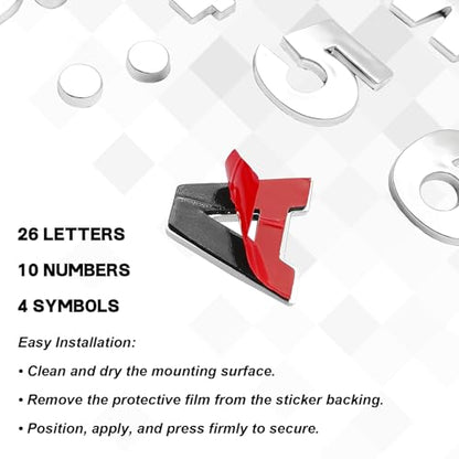 40PCS Custom Car Decal, 3D Chrome Letters Emblem, DIY Adhesive Number Symbol Badge, Vehicle Logo Stickers and Decals for Car Side Rear Trunk and Wall Decor Outdoor, Automotive Accessories