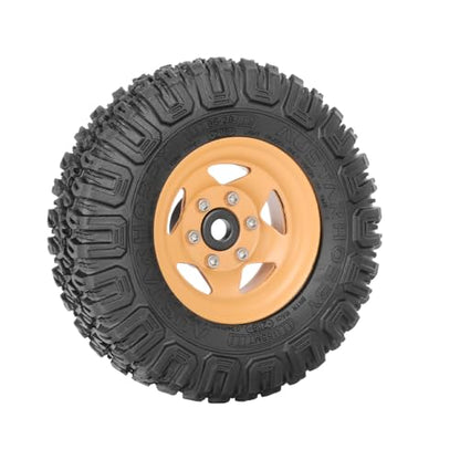 4PCS RC Car 1.55 Inch Tyres Aluminum Alloy Metal Beadlock Wheel Rim and Rubber Tires for 1/10 RC Crawler Car for Axial AX90069 D90 TF2 Tamiya CC01 LC70 MST JIMNY(85mm-5Spoke Yellow) - color: 85mm-5Spoke Yellow