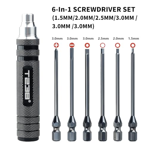 T238-Hex Screw Driver Set, Titanium Hexagon Screwdriver, for Airsoft Tool Multi-Axis FPV Racing Drone RC Quadcopter Helicopter Car Models（1.5MM/2.0MM/2.5MM/3.0MM / Slotted&Cross 3.0MM）