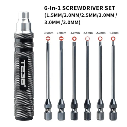 T238-Hex Screw Driver Set, Titanium Hexagon Screwdriver, for Airsoft Tool Multi-Axis FPV Racing Drone RC Quadcopter Helicopter Car Models（1.5MM/2.0MM/2.5MM/3.0MM / Slotted&Cross 3.0MM）
