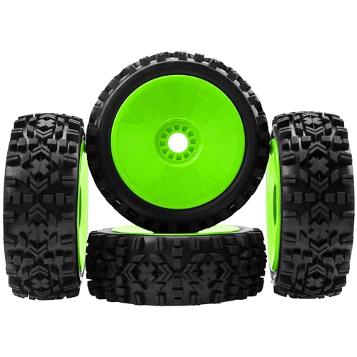 ShareGoo RC Hobby OD 4.72" 1/8 Scale RC Buggy Wheels & Rubber Tires 17mm Hex Rims Compatible with Arrma Typhon 3S 6S Kyosho Losi 8IGHT Traxxas Redcat HSP HPI 1/8 Scale Off Road Car Buggy (Green) - color: Green