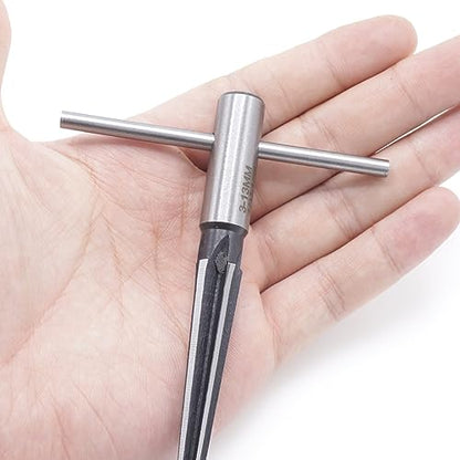 6-Flute Tapered Reamer 1/8 to 1/2 Inch T Handle for Guitar Luthier | 45 carbon steel, 1/4 inch hex shank compatible, chamfer reaming tool, bridge pin hole sizing, instrument repair use