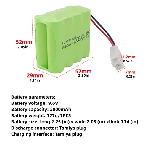 sea jump 2PCS AA 9.6V 2800mah RC Battery Pack with Tamiya Plug and USB Charging Cable Suitable for Toy Tank Engineering, Flat Semi-Trailer Truck, RC Car, Ni-MH High Capacity Battery