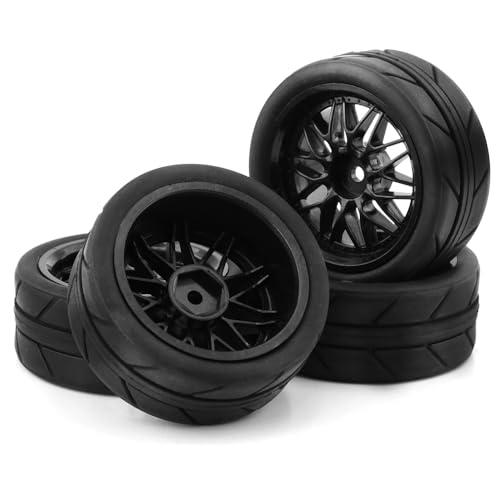fujita 1/10 RC ON-Road Rubber Tires& Wheels Rims 65mm OD for HPI Tamiya TT01 TT02B Kyosho FAZER MK2 Lc Racing HSP RGT RC 3RACING D5 1/10 RC Rally Car (Black) - color: Black