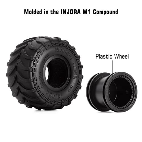 INJORA 70 * 38mm Monster Truck Wheel Tires for 1/18 1/24 RC Crawler (Black) - color: Black