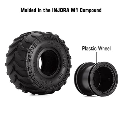 INJORA 70 * 38mm Monster Truck Wheel Tires for 1/18 1/24 RC Crawler (Black) - color: Black