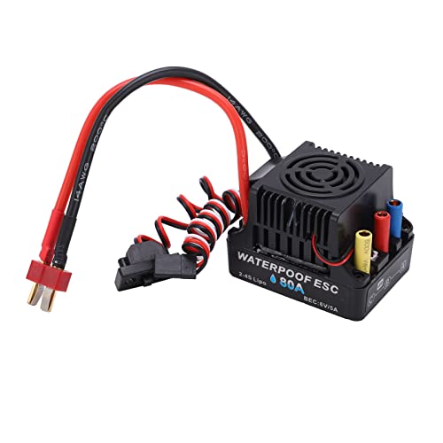 RC 80A Brushless ESC with Smooth Accelerator Linearity, 2 to 4S Water proof Speed Controller for 1/8 RC Car Truck, Inbuilt Efficient Sbec, Multiple Features