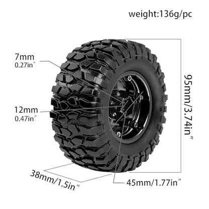 REDSPIDER 1.9'' Rock Crawler Tires OD 95mm/3.74'' (4PCS) For 1/12 RC Crawler MJX H12Y+ H12P Upgrade Replacement Tires (Black) - color: Black