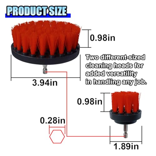 ZIMISI 2PCS Car Detailing Drill Brush Set, 2" & 4" Power Carpet Scrubber, Nylon Bristle Wheel Cleaner Brush with Drill Attachment, Car Wash Cleaning Kit for Floor Mats, Bathroom (Red) - color: Red