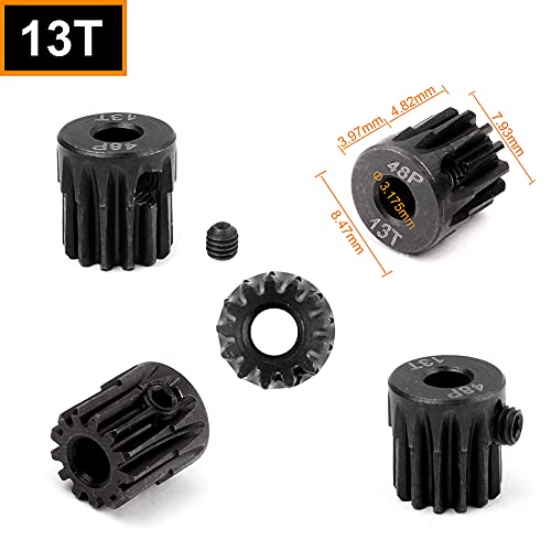 Hobbypark Metal Steel 48P Pinion Gear Set 3.175mm Shaft Hole 13T 14T 15T 16T 48 Pitch Motor Gears Kit for RC Car (4-Pack)