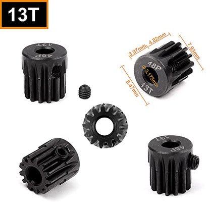 Hobbypark Metal Steel 48P Pinion Gear Set 3.175mm Shaft Hole 13T 14T 15T 16T 48 Pitch Motor Gears Kit for RC Car (4-Pack)