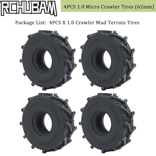 RCHUBAM 4PCS 1.0" Micro Crawler Tires Rubber Mud Tires for 1/18 TRX4M 1/24 Axial SCX24 90081 AXI00001 AXI00002 AXI00005 AXI00006 RC Crawler Car (62mm) - color: 62mm