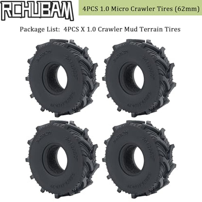 RCHUBAM 4PCS 1.0" Micro Crawler Tires Rubber Mud Tires for 1/18 TRX4M 1/24 Axial SCX24 90081 AXI00001 AXI00002 AXI00005 AXI00006 RC Crawler Car (62mm) - color: 62mm