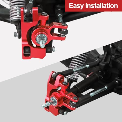 Hobbypark Aluminum Caster Blocks (c-hubs) & Steering Blocks for 1/10 Traxxas Slash 4x4,Upgrade Replacement of 6832 6837 Hop Ups (Red)