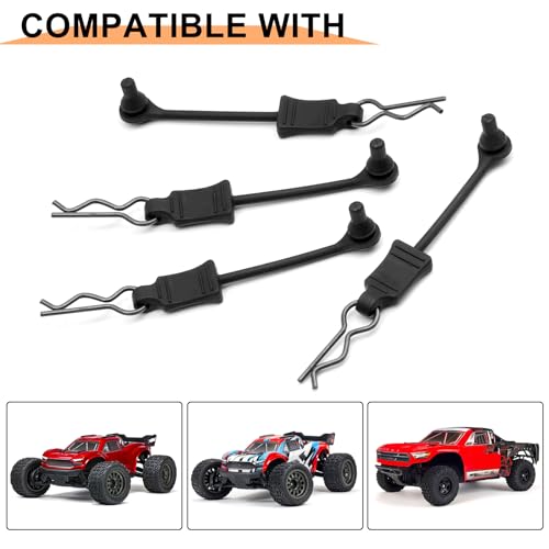 OGRC RC Car Body Clips and Pull Tabs Retainer for Arrma 1/10 1/8 RC Truck | 4pcs, 69mm/2.72", Aluminum, Rubber, for Senton/Granite/Big Rock/KRATON 1/8 Typhon/Infraction and Series, #3445