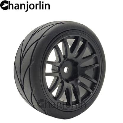 RC 1/10 On Road Touring Tires & Wheels 12mm Hex Hard Plastic Rims OD 65mm Street Racing Tyre for 1:10 1/12 Rally Drift Car Tamiya TT01 TT02 Traxxas XV02 XV01 HPI KYOSHO PTG2 4PCS (Black) - color: Black