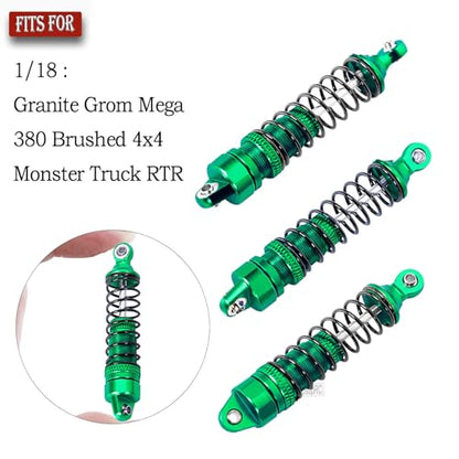 Full Aluminum Big Bore RC Shocks Absorber Damper Upgrades Part for 1/18 Granite Grom Mega 380 Brushed 4x4 Monster Truck RTR,Front Rear Assembled Full Metal Shocks,4PCS Green - color: Green(4 pcs)